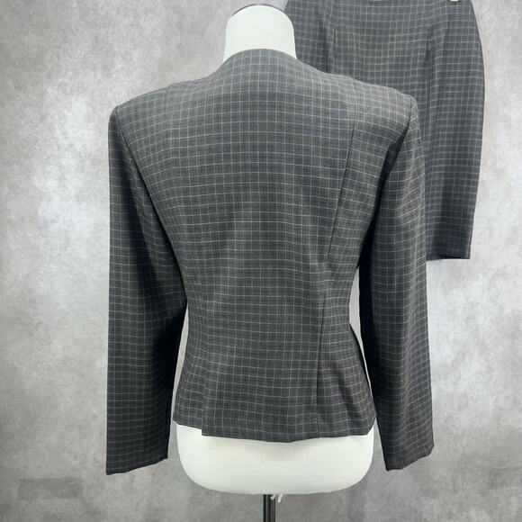 VTG Scarlett Skirt Suit Set Womens 4 Charcoal Windowpane Zip Jacket Hardware 90s - Picture 4 of 10